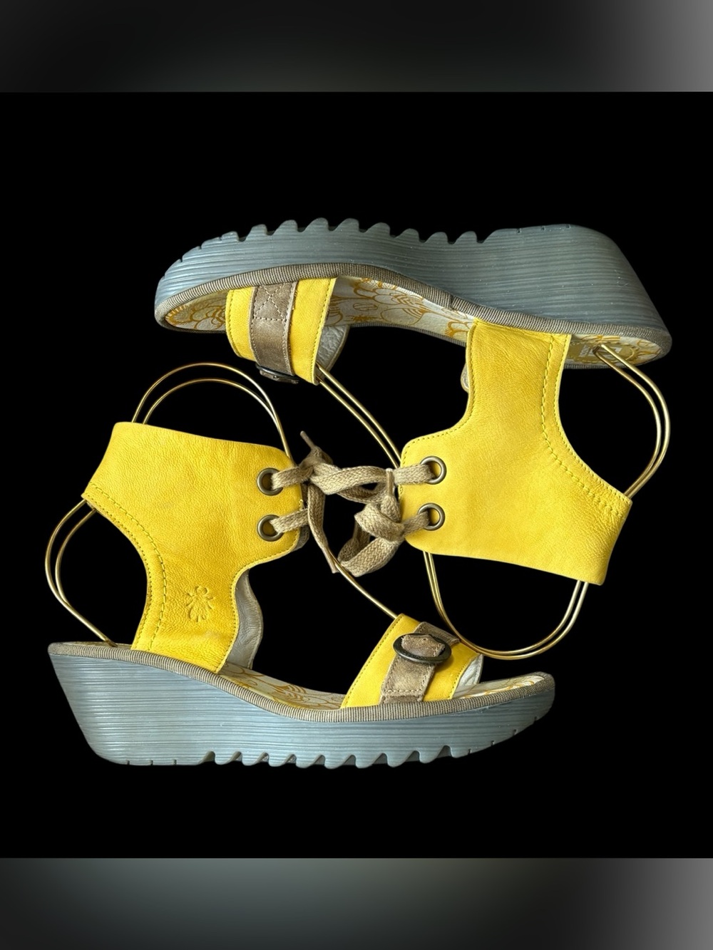 🪰FLY LONDON Yaje Yellow Platform Wedge Sandle Sz 41/10 - Picture 5 of 13